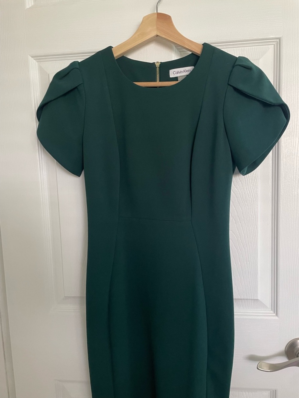 Calvin Klein Dark Green Puff Sleeve Midi Sheath Dress